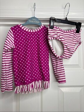 Ruffle Butts Fuchsia Pink Polka Dot & Stripe Pajama Set